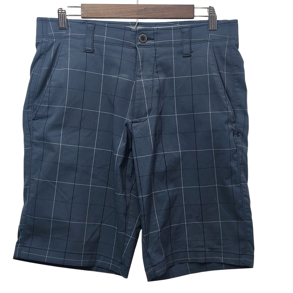 Under Armour Mens Navy Blue Windowpane Check‎ Herringbone Golf Shorts 32